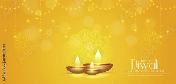 Fototapeta Happy Diwali - festival of lights colorful banner template design with decorative diya lamp.