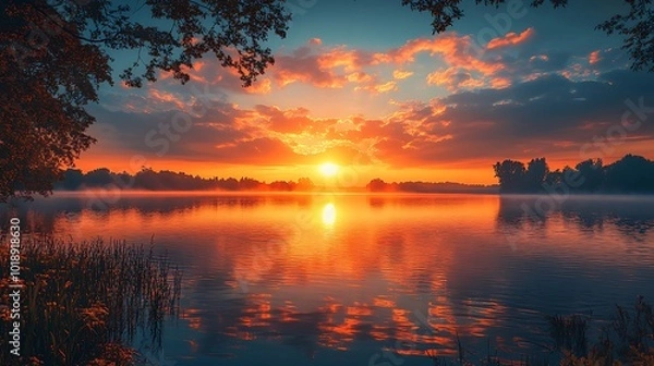 Obraz sunset over the lake