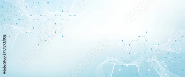 Fototapeta Modern health care or medical background design. Health care innovation concept. Horizontal header web banner. Abstract geometric background with hexagon shapes for medicine, science, chemistry.