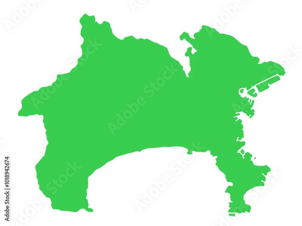 Obraz 少しゆるい神奈川県地図 フチなし 関東