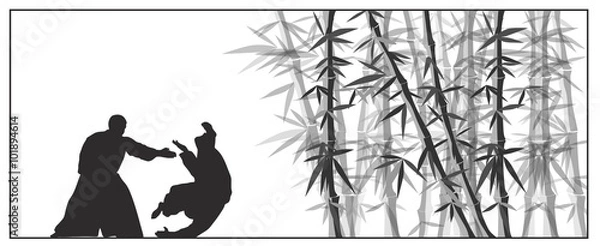 Fototapeta Two men occupy to Айкидо near the bamboo forest.