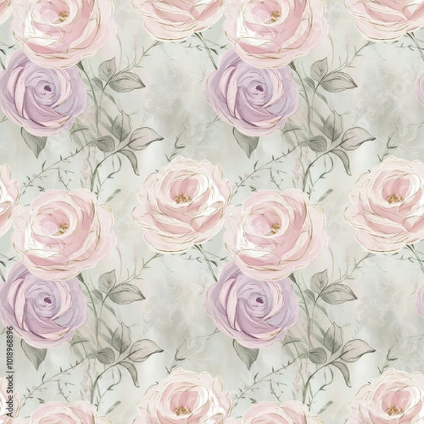Obraz Delicate Watercolor Roses in Soft Pastel Hues on Pale Grey Background