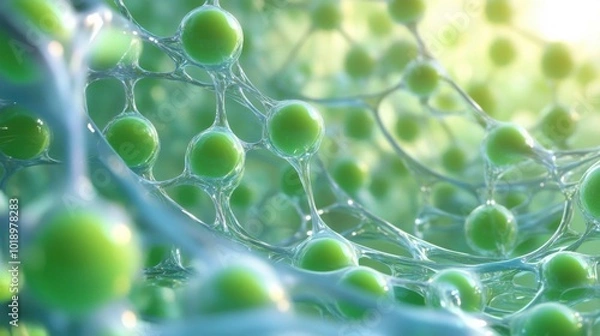 Fototapeta Captivating Molecular Structures: A Deep Dive into Green Spheres and Organic Patterns