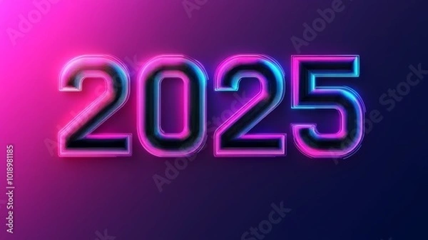 Fototapeta A vibrant graphic representation of the year 2025, featuring bold, illuminated numbers against a gradient background.