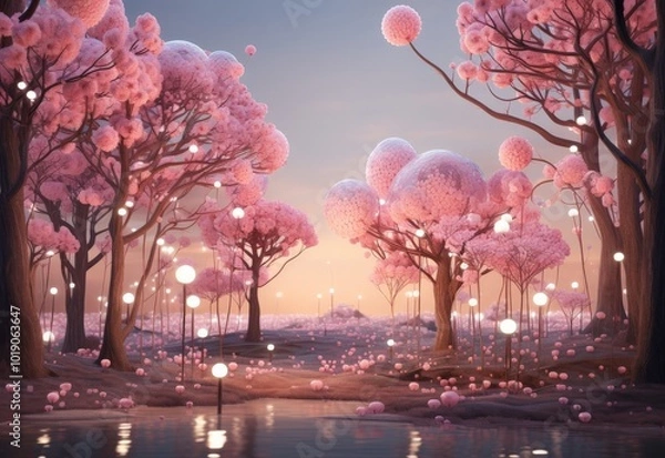 Obraz Serene twilight in a magical cherry blossom forest