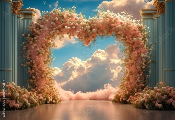 Obraz A romantic flower archway under a dreamy sky