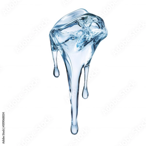 Fototapeta Clear ice cube melting with water droplets, transparent background