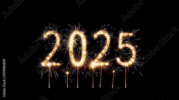 Fototapeta 2025 New Year Celebration with Sparkler Numbers.