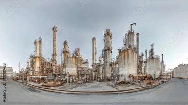 Fototapeta Industrial Facility with Towers and Pipelines