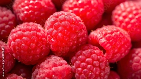 Fototapeta Raspberry background. Close up of raspberries. Selective focus.