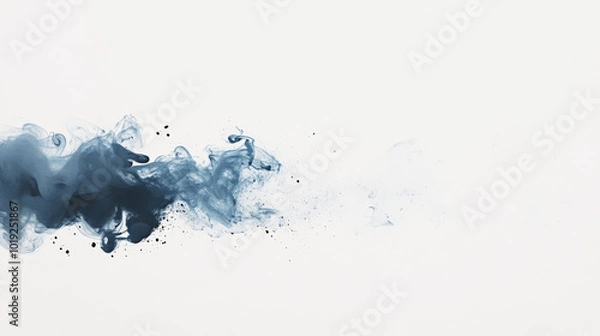 Fototapeta Abstract blue ink swirls on a white background.