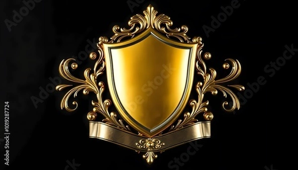 Fototapeta golden shield with wings and ribbon