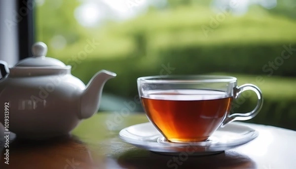 Fototapeta cup of tea and teapot on the table