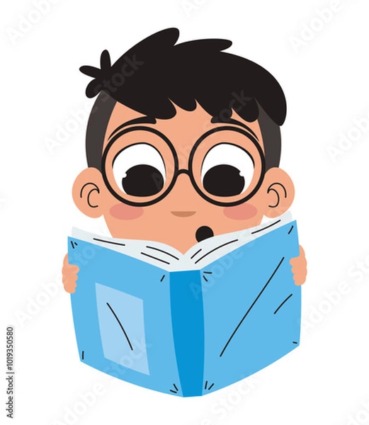 Obraz cartoon little boy reading book