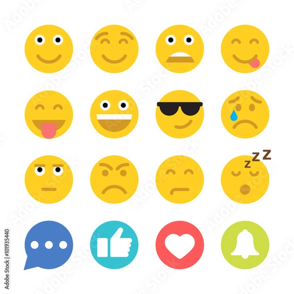Fototapeta Set of Emoticons and Social Network Icons. Flat style illustrations