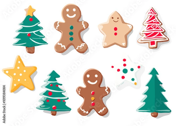 Obraz Festive Christmas sticker bundle featuring gingerbread men, trees, and stars. Perfect for digital or print projects.
