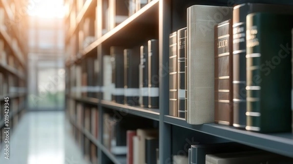 Fototapeta Library shelf with old textbooks and modern tech, 3D illustration