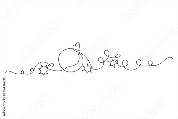 Fototapeta Merry Christmas decoration continuous one line art drawing of vector