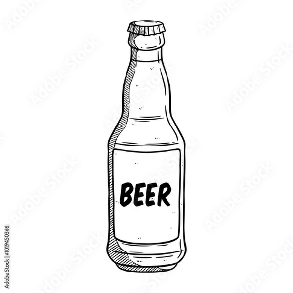 Fototapeta hand draw a bottle of beer on white background