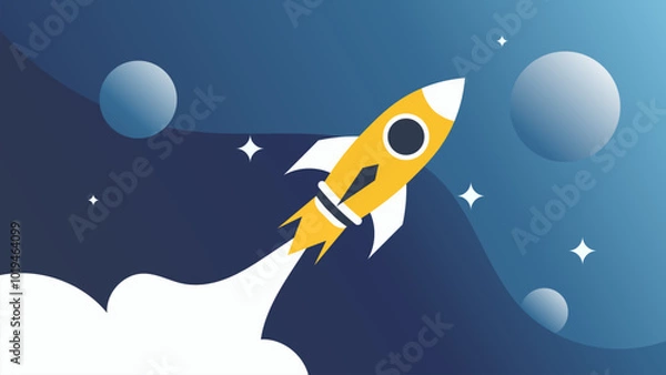 Fototapeta Minimalist Rocket Launch with Planet and Stars in Outer Space
