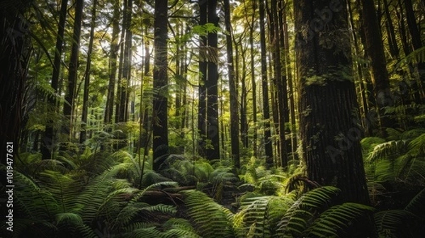 Obraz The redwoods forest, rotorua, north island, New Zealand. Tall trees. Forest image. Natural landscape image of jungle