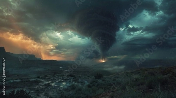 Obraz Tornado In Stormy Landscape - Climate Change And Natural Disaster Concept