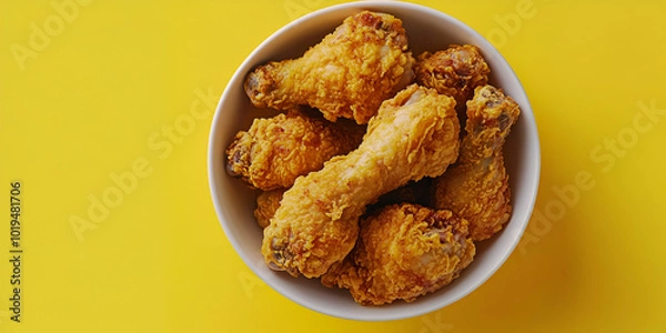 Fototapeta Golden Fried Chicken Drumsticks Served in a White Bowl