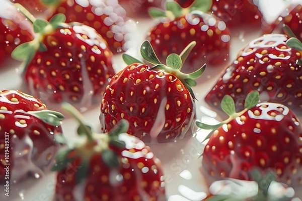 Obraz Strawberry in milk close-up macro photography