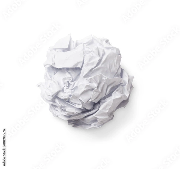 Fototapeta Isolated white crumpled paper ball with clipping  path