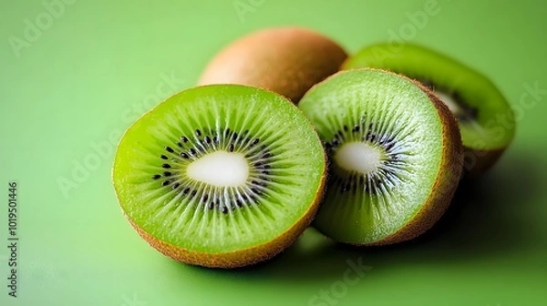 Fototapeta 3. Sliced kiwi showing the bright green interior