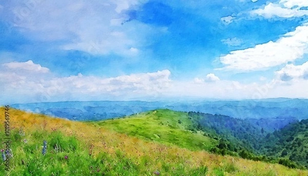 Fototapeta 丘の上から眺めた景色