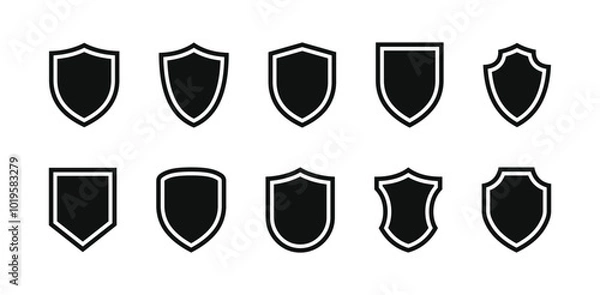 Fototapeta shield vector set line black vector design illustrator