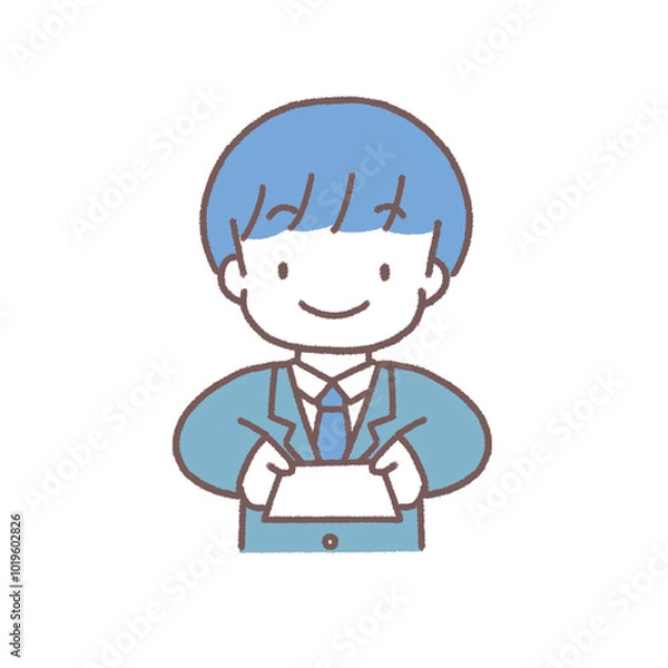 Fototapeta 両手で名刺を持って営業するスーツの男性