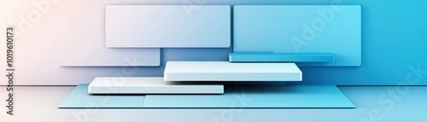 Fototapeta Abstract geometric shapes in blue tones on a white background, creating a modern and clean design.
