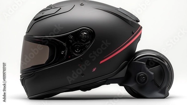 Obraz Single motorcycle helmet isolated on a bright white surface minimalist and rugged design