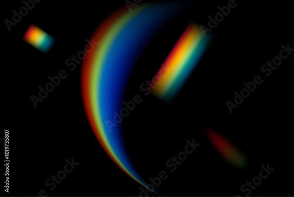 Fototapeta Dynamic lens flare and rainbow prism effect on transparent background. Rainbow light rays, lens flare, reflection effect from crystal, glass or gem. Blur colorful rainbow crystal light leaks.