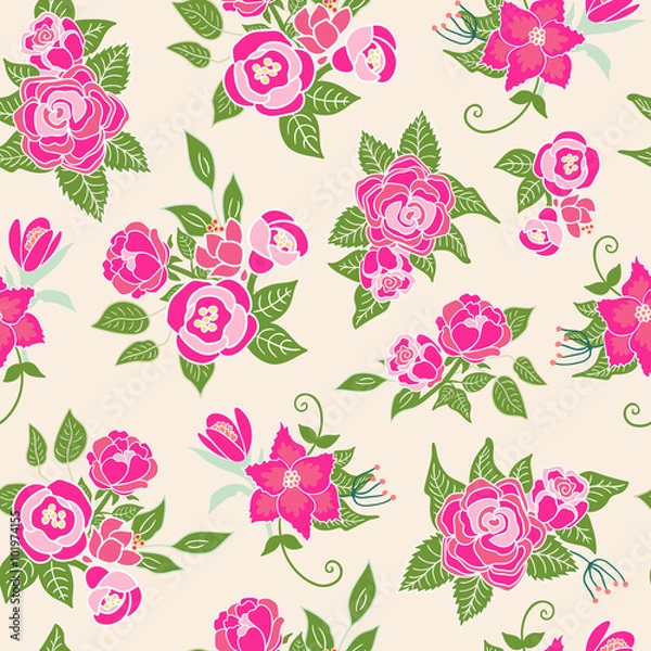 Fototapeta Seamless floral pattern vector background