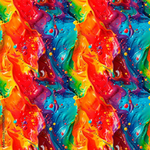 Obraz Bright abstract background with splashes of colorful paint in dynamic movement, with bright shades of yellow, pink, blue and green. Seamless background