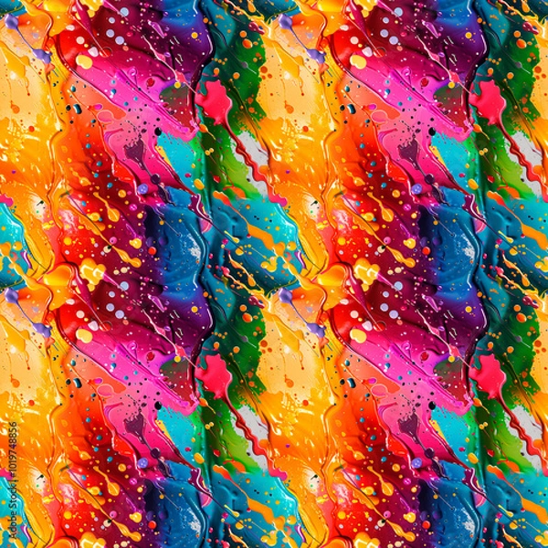 Obraz Bright abstract background with splashes of colorful paint in dynamic movement, with bright shades of yellow, pink, blue and green. Seamless background