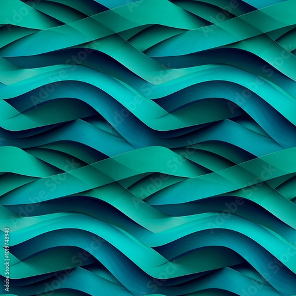 Obraz Geometric abstract pattern with intersecting diagonal lines and layered gradients in vibrant turquoise and blue tones. Seamless background