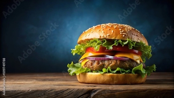 Fototapeta Asymmetrical hamburger with lightning in the background