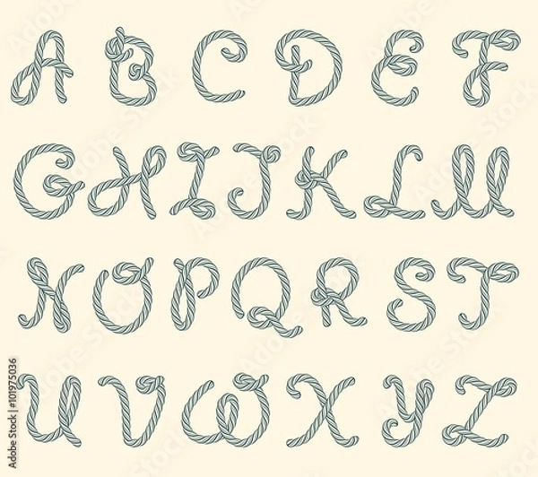 Fototapeta Set of rope font latin letters