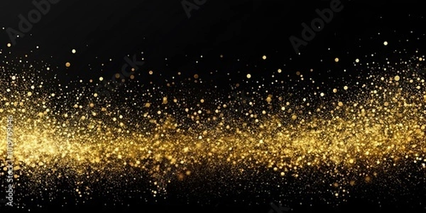 Fototapeta Black background with golden dust particles reflected