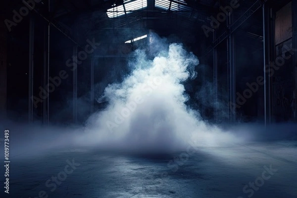 Fototapeta Dark background, concrete floor with smoke and fog, dark scene, spotlights on the ground, background for product presentation