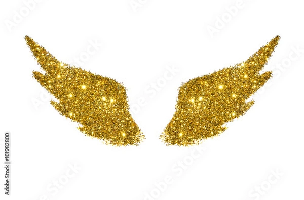 Fototapeta Abstract wings of golden glitter on white background - interesting and beautiful element for your design