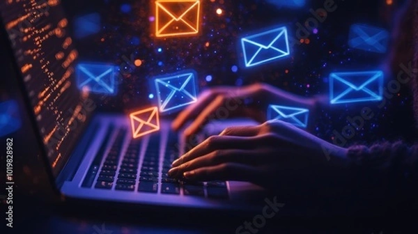Obraz Email Communication, Nighttime Typing