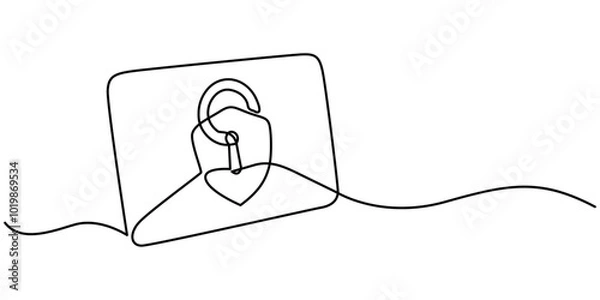 Fototapeta Email protection. Email security one continuous line drawing, Secure Mail Line Icon, Outline Vector Symbol Illustration, Vector Set of Illustration Document Security Concept. Line Art Style Background