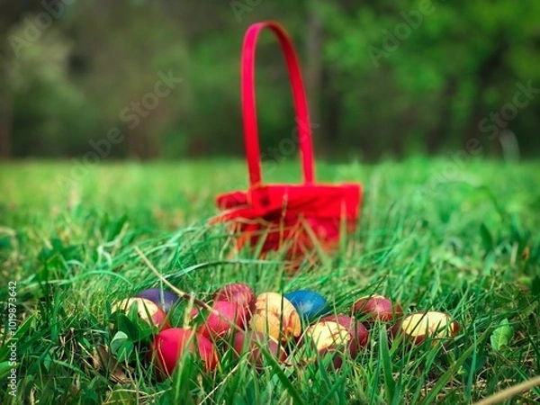 Obraz easter eggs in a basket