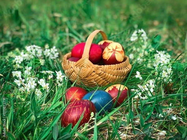 Obraz easter eggs in a basket