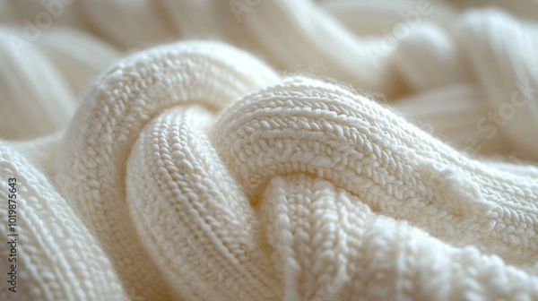 Fototapeta soft white wool fragment, showcasing intricate textures. The pure white color symbolizes purity and comfort, inviting warmth and softness, perfect for textile and cozy imagery
